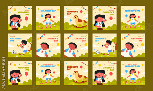 world children day social media post template vector flat design