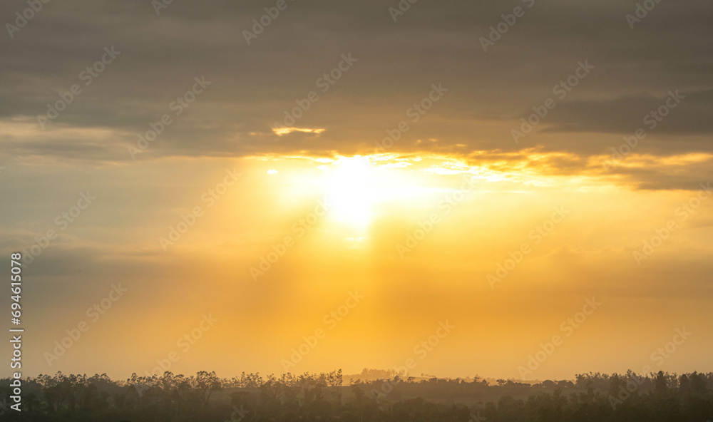 Fototapeta premium Amazing Sunrise, Cloudy Sunrise with Yellow Shy Lights