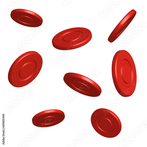 Red poker chips in the air on a white background. Vector illustration.