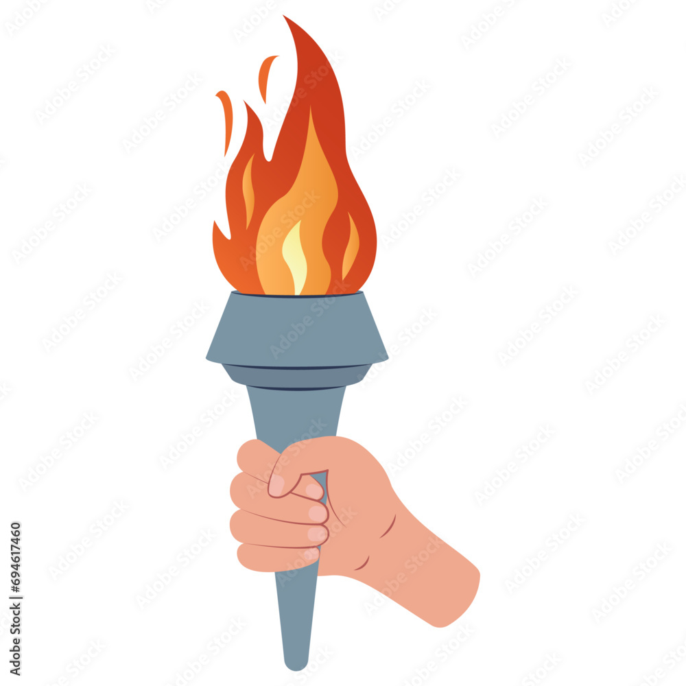 Hand holding a torch. Sport symbol, flat vector illustration design. Torch, Flame. Vector isolated burning torches flames in hands. Hand holding a torch. Sport symbol, flat vector illustration design. Torch, Flame. Vector isolated burning torches flames in hands.