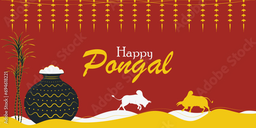 illustration of Happy Pongal Holiday Harvest Festival of Tamil Nadu South India greeting background