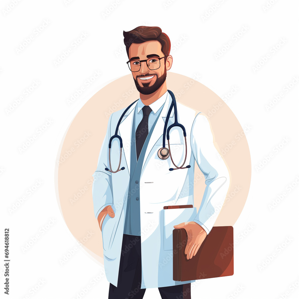 Flat vector illustration, a Doctor, white background