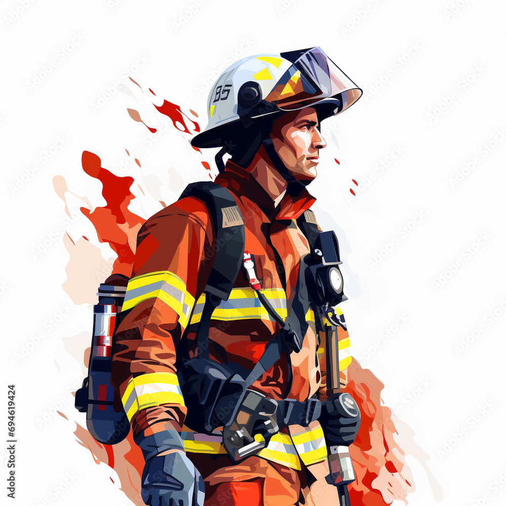 Flat vector illustration, a fireman, white background Flat vector illustration, a fireman, white background