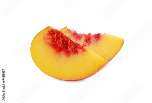 Slices of ripe peach isolated on white