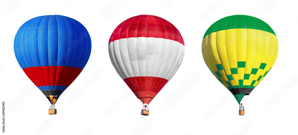 Fototapeta premium Bright hot-air balloons on white background, set