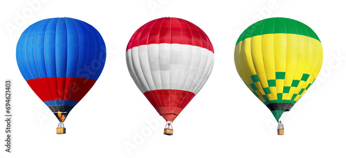 Bright hot-air balloons on white background, set
