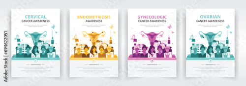 Poster, flyer or report cover templates ideal for raising awareness of women’s health issues such as cervical or ovarian cancers, endometriosis, or any other gynecologic cancers
