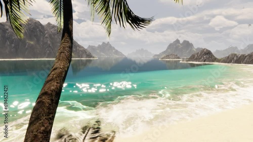 The beach with palm trees and sky