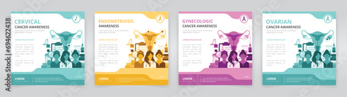 Social media post templates ideal for raising awareness of women’s health issues such as cervical or ovarian cancers, endometriosis, or any other gynecologic cancers