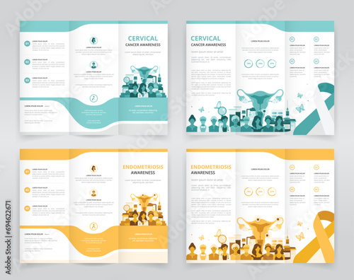 Trifold brochure, pamphlet or triptych leaflet templates ideal for raising awareness of women’s health issues such as cervical cancer or endometriosis