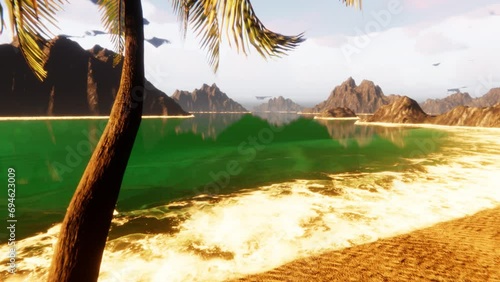 sunset at the lake and mountains