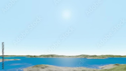 Tack of the planet to space over blue sea and sky