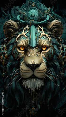 Futuristic image of a lion head.