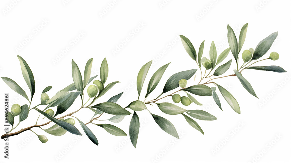 Watercolor banner of olive branches and leaves