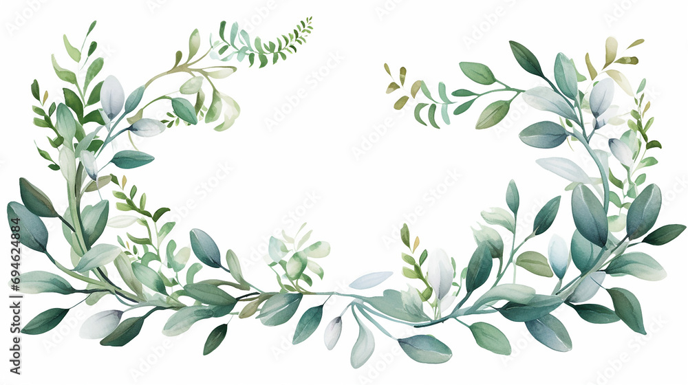 Watercolor illustration. Botanical frame with green leaves Watercolor illustration. Botanical frame with green leaves