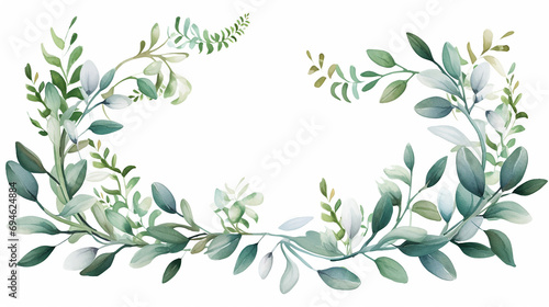Watercolor illustration. Botanical frame with green leaves