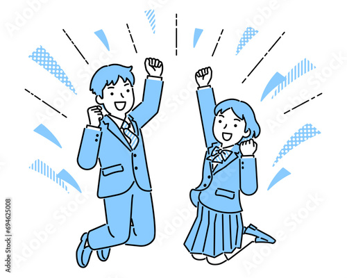 ジャンプする男女 学生 飾り