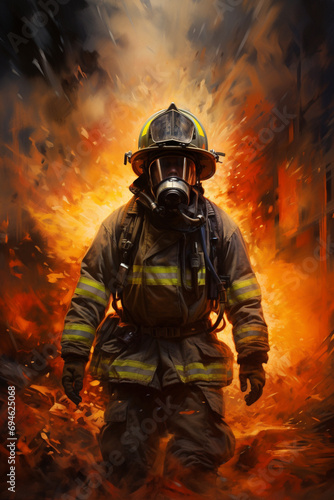 an emotional painting of an American firefighter emerging through the smoke and flames, the fire fighter is wearing a mask --ar 2:3 --v 5.2 Job ID: aa16d609-bb1e-411a-a791-9c7060bce06a