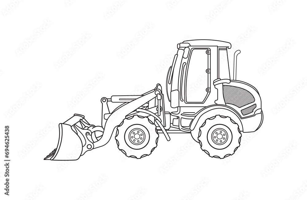 Hand drawn Vector illustration wheel loader icon Isolated on White Background