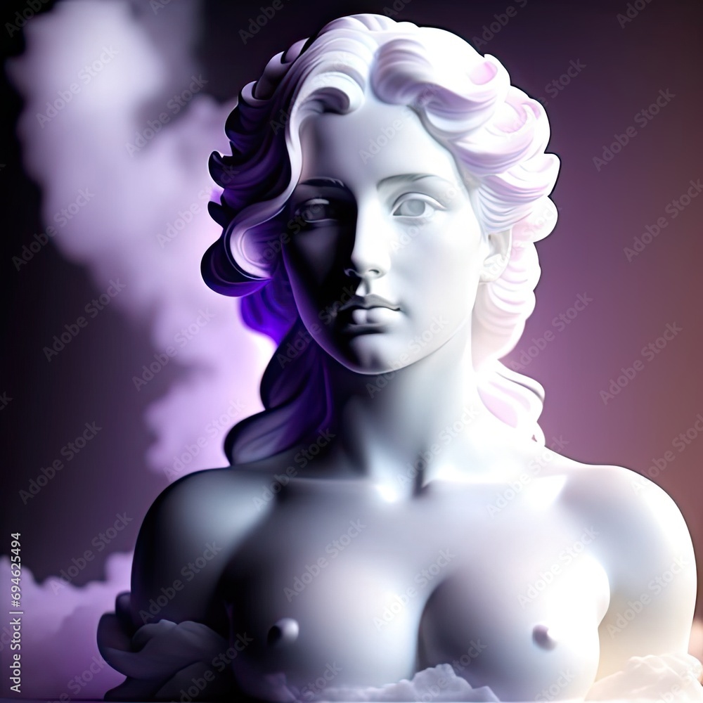 Colorful Greek bust suspended, a marble statue of a beautiful woman lady body, canova sculpture, full character art