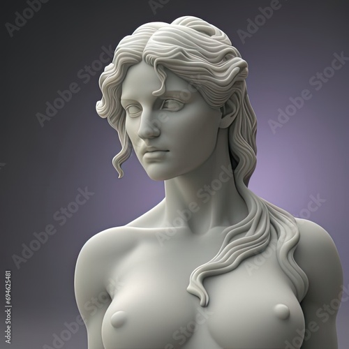 Colorful Greek bust suspended, a marble statue of a beautiful woman lady body, canova sculpture, full character art