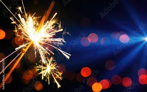 nighttime burning fireworks and blur lights new year s day background for banner greeting card