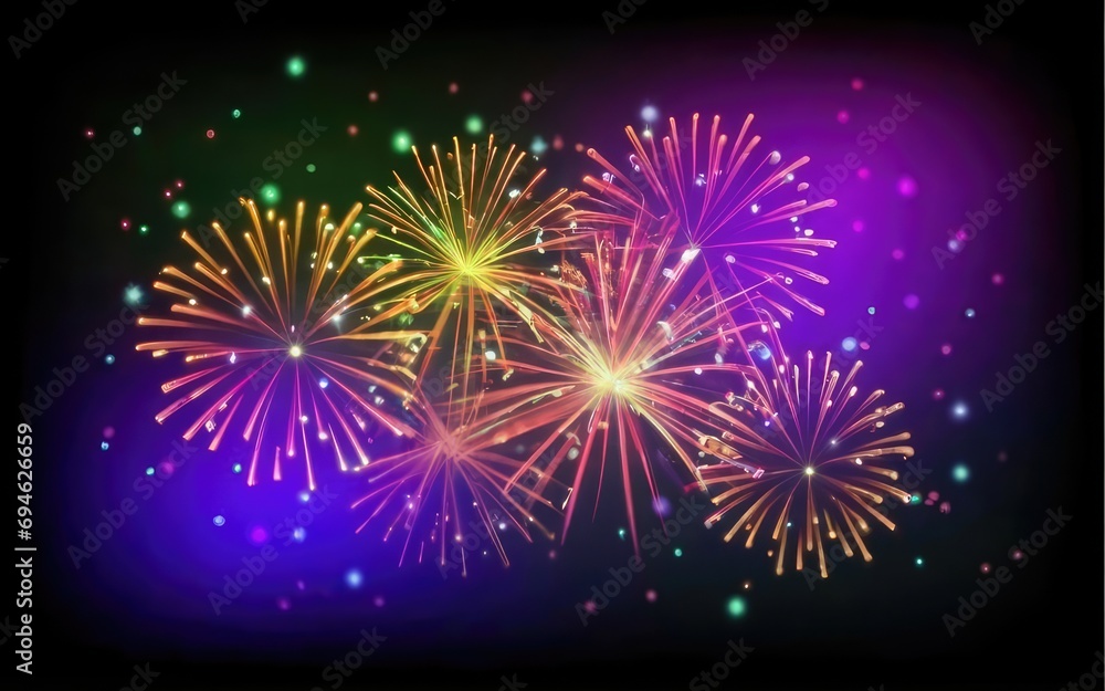 nighttime burning fireworks and blur lights,new year's day,background for banner greeting card