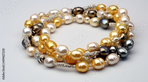 Antique pearl necklace, multi color black white and gold pearl
