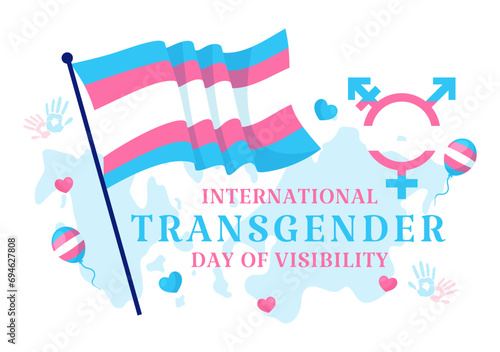 International Transgender Day of Visibility Vector Illustration on March 31 with Transgenders Pride Flags and Symbol in Celebration Flat Background