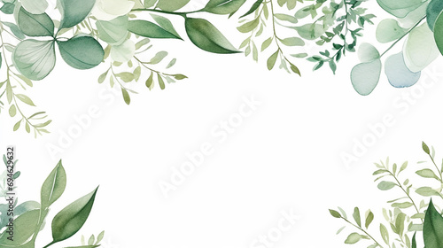 wedding invitation card with green leaves watercolor background