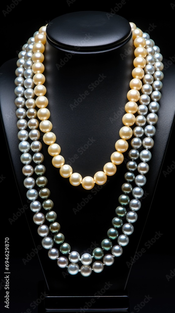 Southsea pearl necklace, luxury jewelry on the show case Southsea pearl necklace, luxury jewelry on the show case