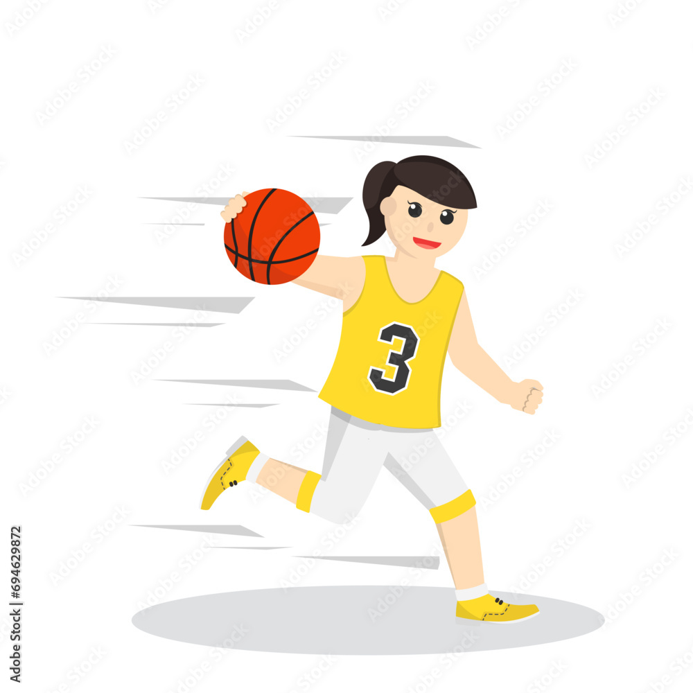 basketball player girl running and dribbling ball