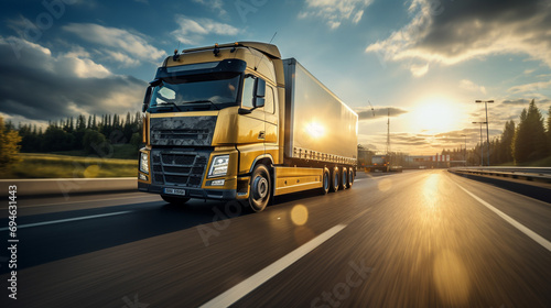 Extreme close up of a truck driving down a highway at sunny day