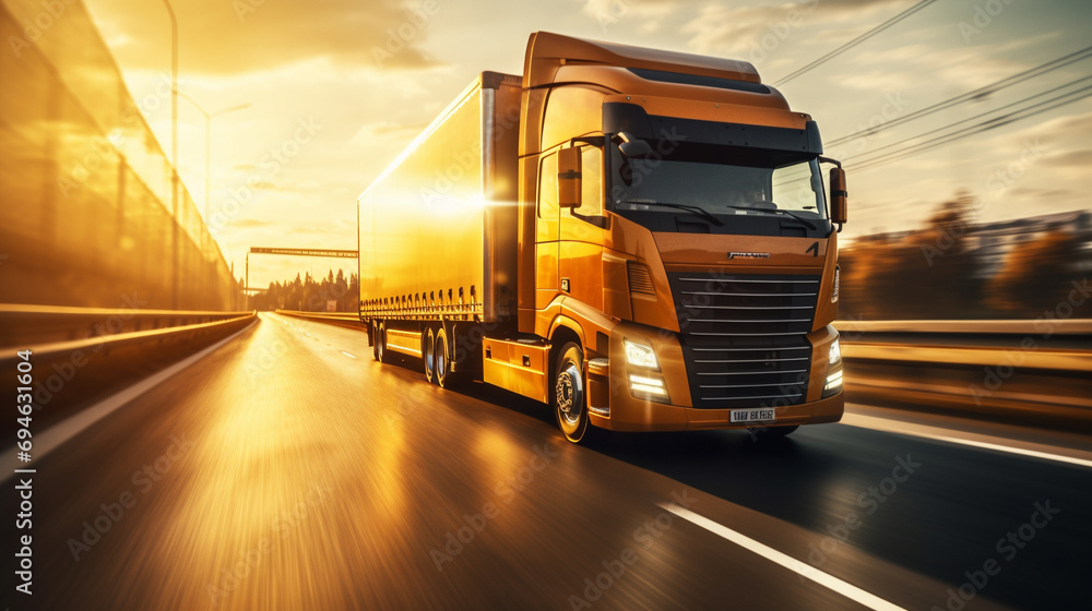 Extreme close up of a truck driving down a highway at sunny day