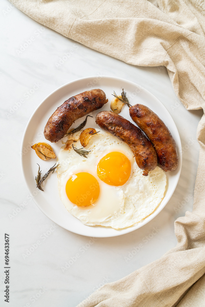 double fried egg with pork sausage double fried egg with pork sausage