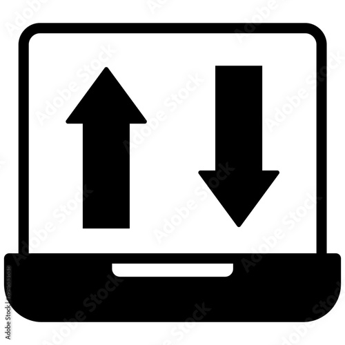 Laptop download and upload icon in flat design style