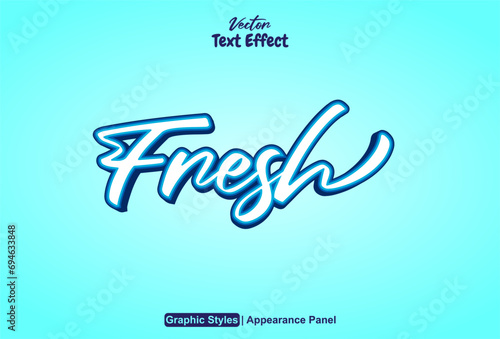 fresh text effect with blue color graphic style and editable.