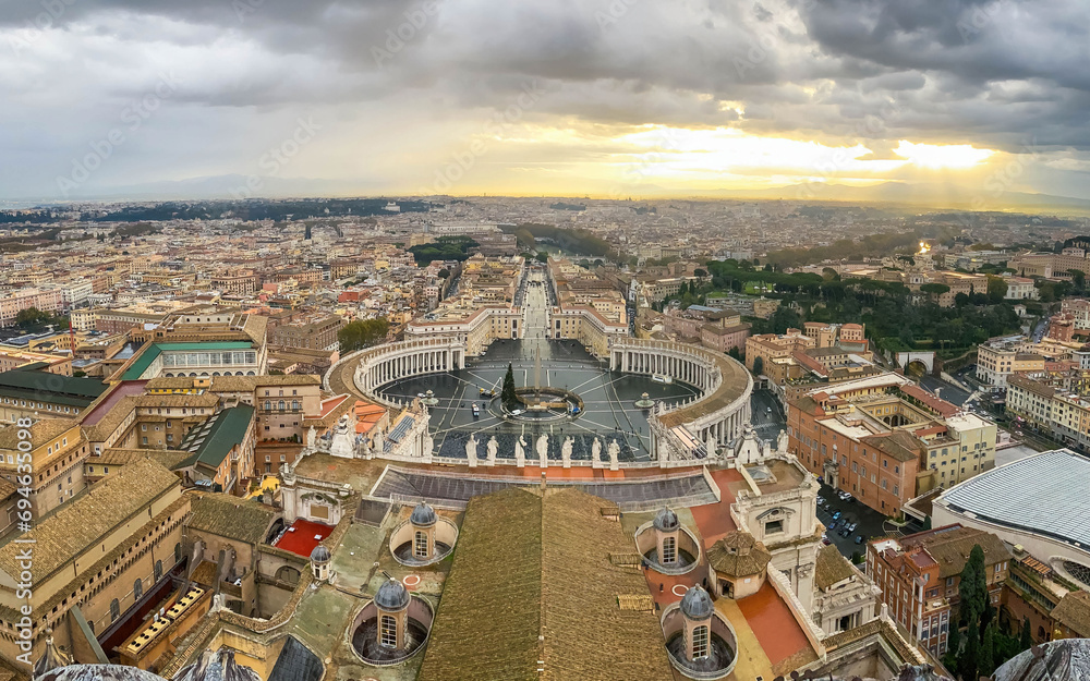 St Peters square in Vatican and view of Vatican City from above