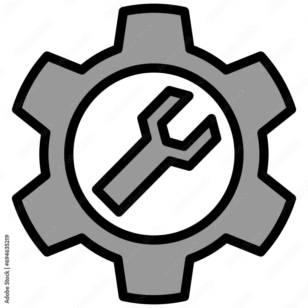 Gear wrench icon in outline flat design style Gear wrench icon in outline flat design style