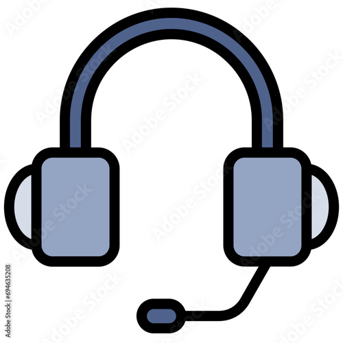 Headset icon in outline flat design style