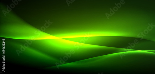 Dynamic waves in ethereal glow of neon lights. Concept merges fluidity of motion with vibrant allure of neon, crafting entrancing backdrop that embodies both vitality and futuristic sophistication