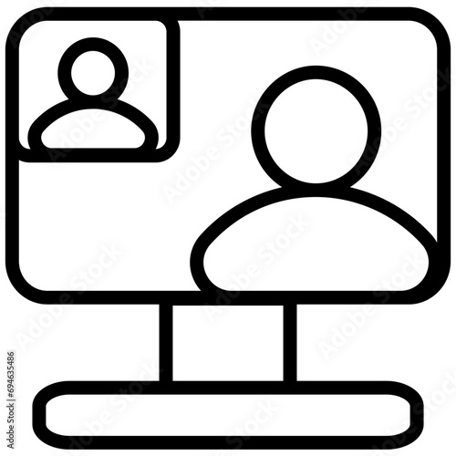 Virtual meetin outlineg outline icon in black and white vector photo