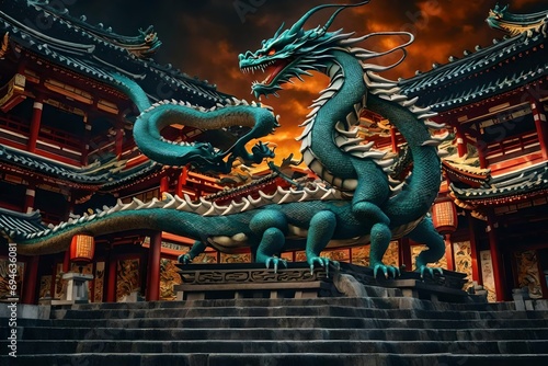 chinese dragon statue on the roof