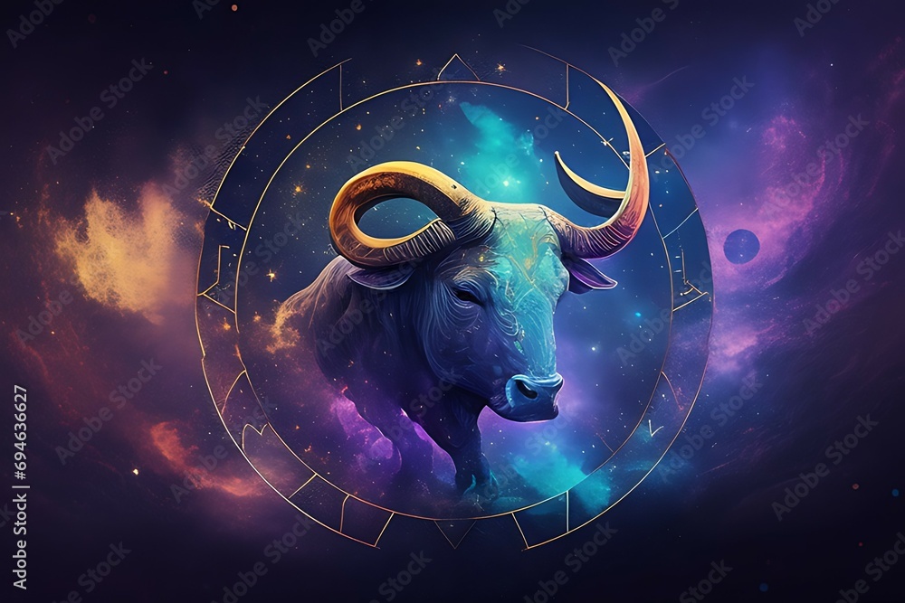 Taurus zodiac sign against space nebula background - obrazy, fototapety, plakaty 