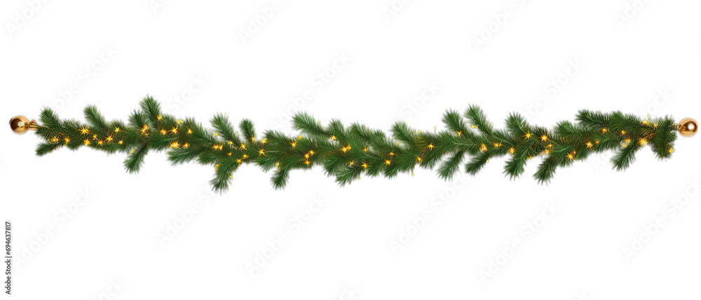 Fototapeta premium Christmas tree branches decorations on a transparent background.