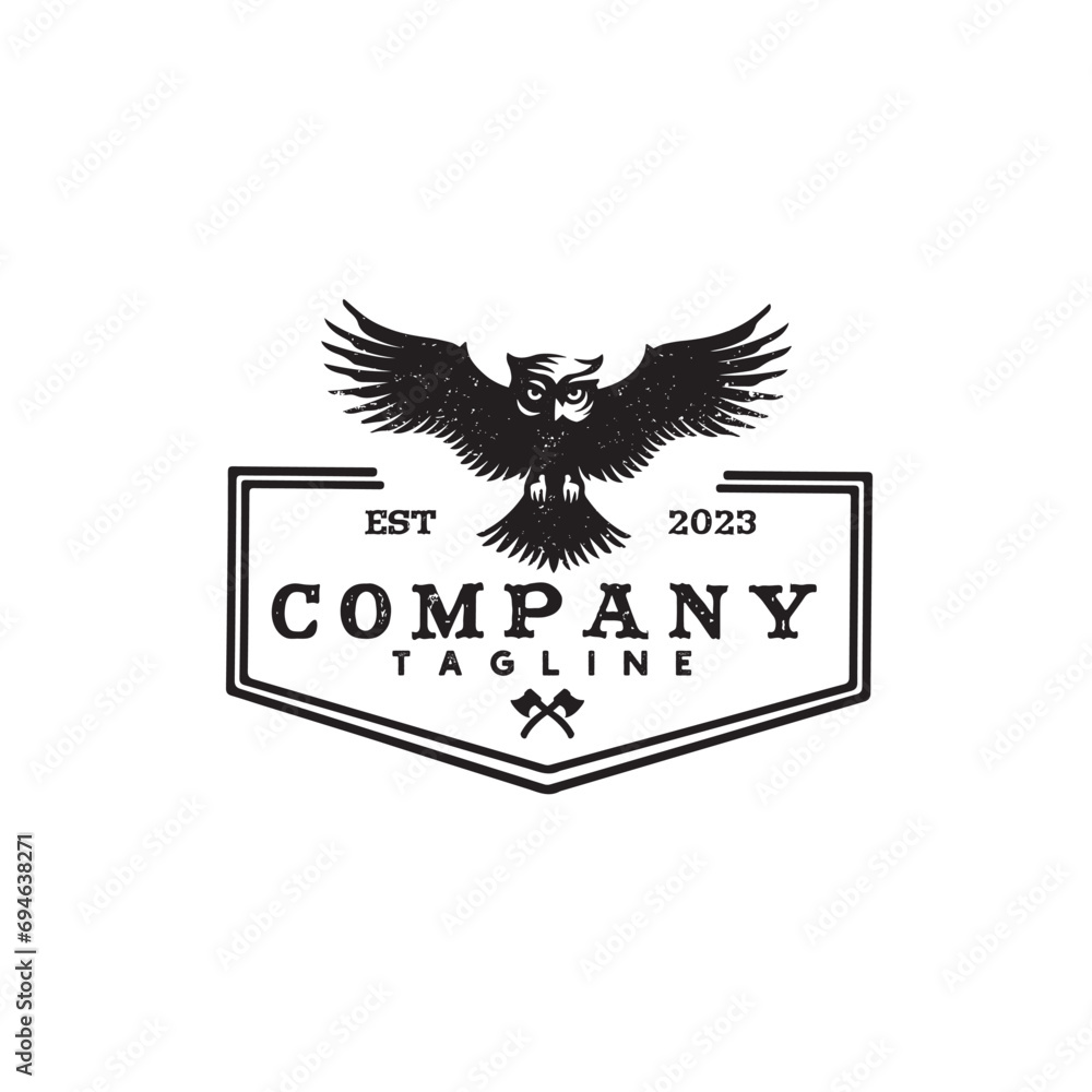 Fototapeta premium flying owl badge vintage logo design vector template illustration