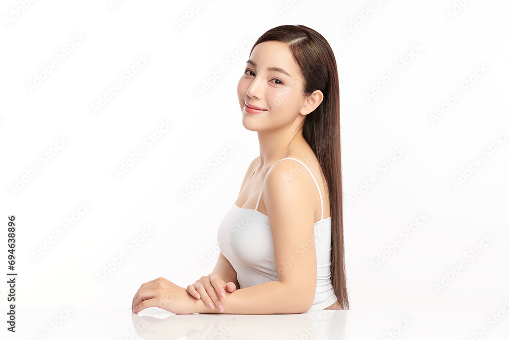 Beautiful young asian woman with clean fresh skin on white background, Face care, Facial treatment, Cosmetology, beauty and spa, Asian women portrait. Beautiful young asian woman with clean fresh skin on white background, Face care, Facial treatment, Cosmetology, beauty and spa, Asian women portrait.
