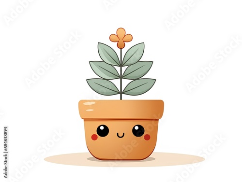 A vector illustration of a cute plant in a pot, simple graphic design, versatile colors, modern, minimalist clipart, white background. generative AI