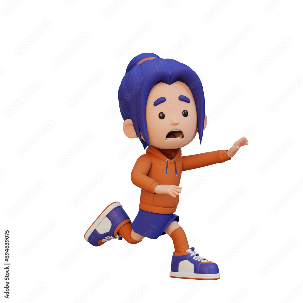 3D cute girl scary run 3D cute girl scary run