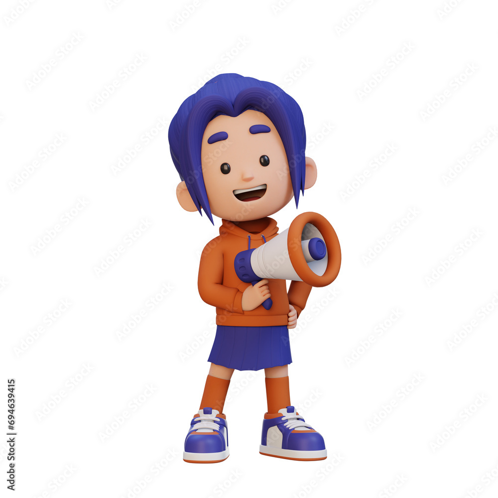 3D cute girl Character Holding a Megaphone 3D cute girl Character Holding a Megaphone